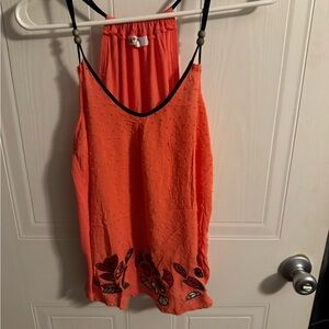 Jolt Coral Sleeveless Tank Top with Floral Detail
